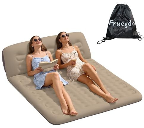 Frueydo Double Inflatable Ultralight Camping Sleeping Pad with Adjustable Pillow,Camping 2-Person Mat with Backrest, Compact Air Mattress for Camping,Hiking,Backpacking,Car Traveling,Tent,Beach,Brown