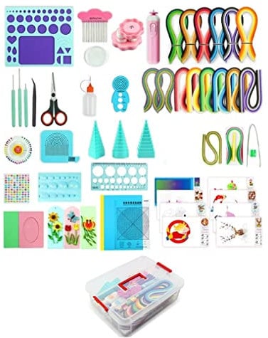 Komplett Quilling Set mit Quilling Papierstreifen und Quilling Zubehör Papier Quilling 1740 Streifen mit 3mm 5mm 10mm Quilling Werkzeug mit Aufbewahrungsbox Elektrischer Quilling Stift Quilling Brett