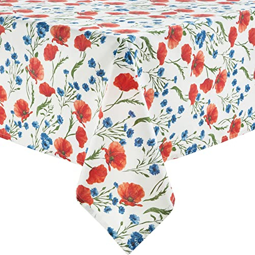 REDBEST Tischdecke 100% Baumwolle Mohnblume Größe 130x170 cm - Robustes, glattes Gewebe, Kornblume, Blumen (weitere Größen)