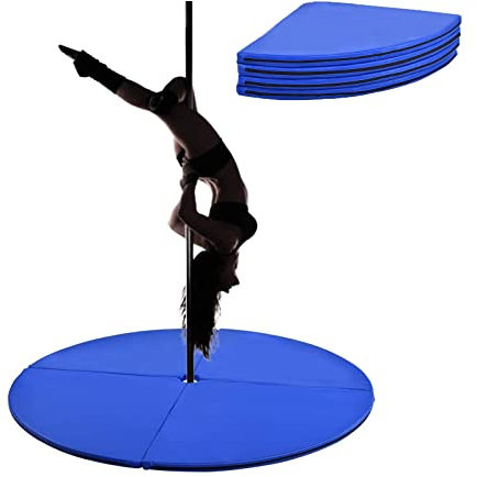 COSTWAY Tapis de Pole Dance Mat Gymnastique, Tapis de Protection avec attache auto-agrippante, Tapis PVC, Amovible, Ф150 x 5 cm (Bleu)