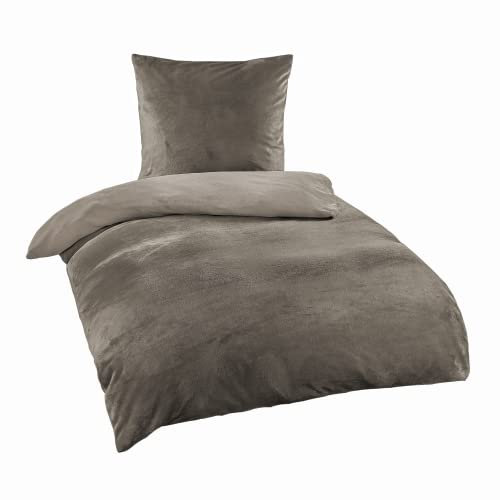 BaSaTex Winter Bettwäsche Cashmere Touch 100% Microfaser Uni und Uni Wende in 4 Größen und 8 Farben, 2X 135x200 2X 80x80 cm Taupe