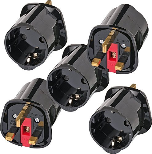 Brennenstuhl Reisestecker/Reiseadapter (Reise-Steckdosenadapter für: England Steckdose und Euro Stecker) Farbe: schwarz (Für GB | 5er Pack)