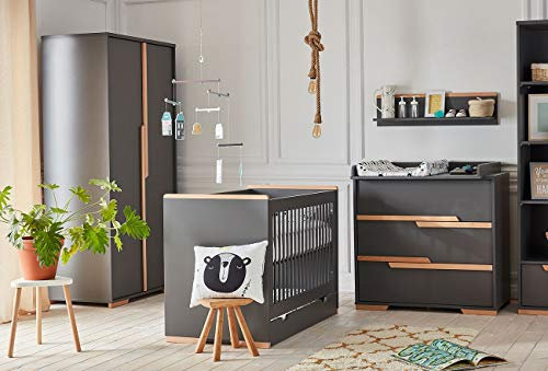 QMM TraumMoebel Babyzimmer Kinderzimmer komplett Spring Set A GRAU Schrank Kommode Bett Regal