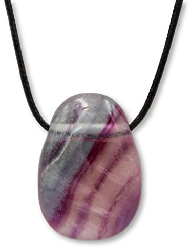 Taddart Minerals Pendentif coloré en fluorite naturelle avec chaîne en cuir.