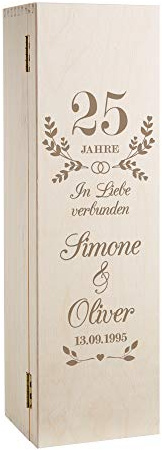 AMAVEL Weinkiste aus Holz zur Silberhochzeit, Personalisiert mit Namen und Hochzeitstdatum, Geschenkbox für Weinflaschen