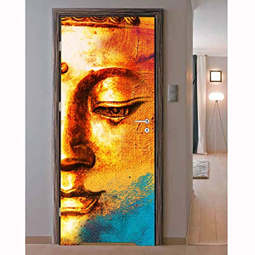 3D Türaufkleber Buddha-Statue Türtapete Wandbild Selbstklebend Vinyl Wasserdicht Abnehmbar Türfolie Türposter Fototapete Schlafzimmer Hauptdekoration 88X200Cm