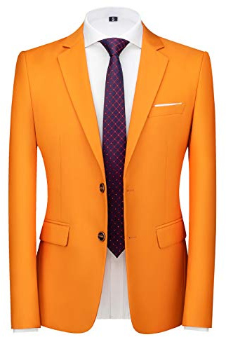 MOGU Men's Slim Fit Sport Coat Blazer Casual Formal Suit Jacket for Party Business Wedding Prom and Homecoming, Orange, 34