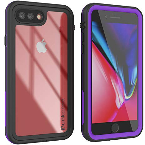 PunkCase iPhone 8 Plus Waterproof Case [Rapture Series] Protective IP68 Certified Full Body Cover W/Built In Screen Protector [Clear Back] For iPhone 7 Plus (2016) & 8 Plus (2017) (5.5) (Purple)