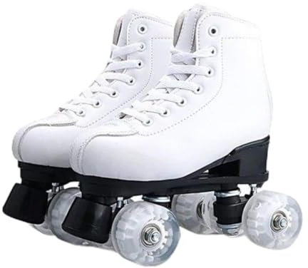 Alivisa Roller Skates Verstellbare PU-Leder-Hoch-Spitze Roller Skates Vierrad-Roller Skates Flash-Roller Skates,weiß Nicht-Flash-Runde Schuhbeutel,US 45