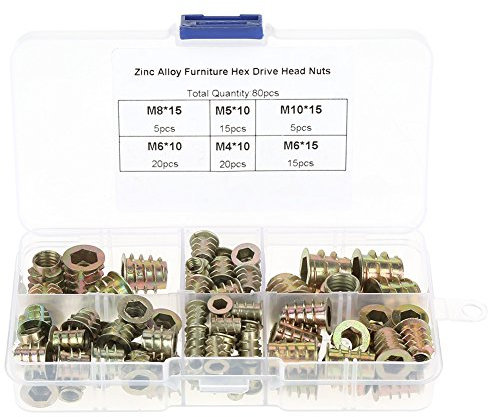 80 UDS M4/M5/M6/M8/M10 Tuerca de Inserción de Aleación de Zinc Tipo Tornillo Hexagonal Con Rosca Para Muebles Tuercas de Inserción Pernos Surtidos Juego de Herramientas de Reparación