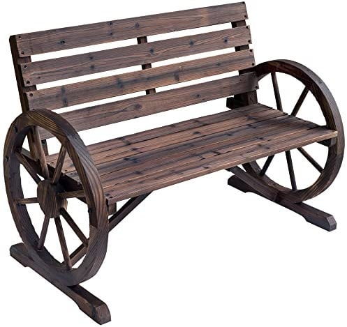 Outsunny Banco de Madera para Exteriores con Apoyabrazos en Forma de Rueda Aspecto Envejecido Jardín Balcón Terraza 105,5x59x75 cm Marrón Rústico