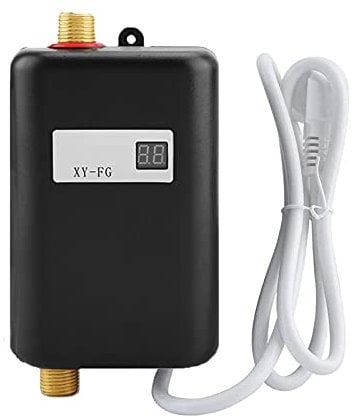 Mini Electric Water Heater, 3000W Instant Tankless Hot Water Heater with LCD Display, Under Sink Water Heater for Kitchen Bathroom Washing (Black)