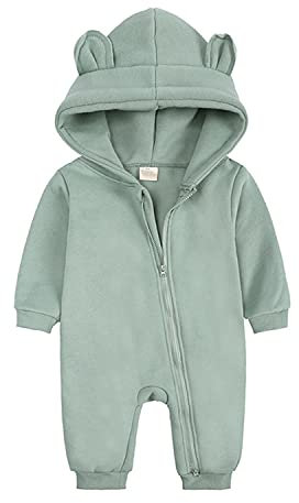 Kleinkind Baby Mädchen Junge Reißverschluss Kapuzenoverall Langarm Bär Ohr Strampler Herbst Winter Casual Outfit Grün 73 6-9 Monate