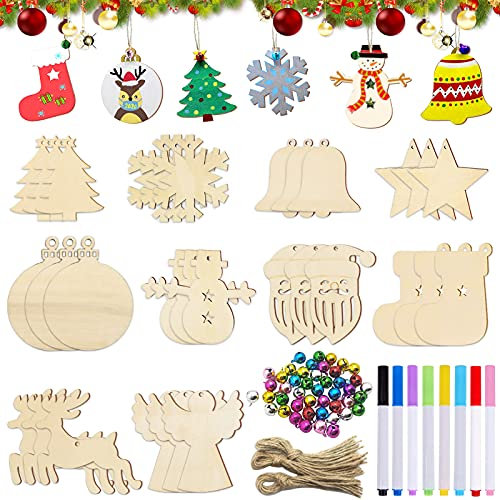 Natale Ciondolo in Legno, Kit Ciondolo In Legno Natale Addobbi, Decorazioni Natalizie in Legno, Tag Regalo In Legno Di Natale per Decorare Albero di Natale Fai da Te Etichette Regalo (A)