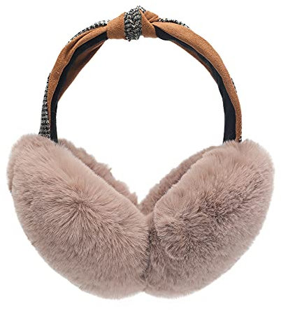ZLYC Hiver Mignon Pliables Cache Fausse fourrure Oreilles pour Femmes(nœud kaki),Taille Unique