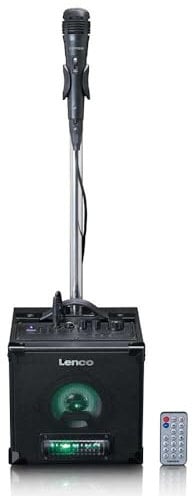 Lenco BTC-070 Karaoke Anlage - Bluetooth Lautsprecher mit Mikrofon - Musikbox - Lichteffekte - 10 Stunden Akkulaufzeit - USB - Micro SD - AUX IN - Schwarz