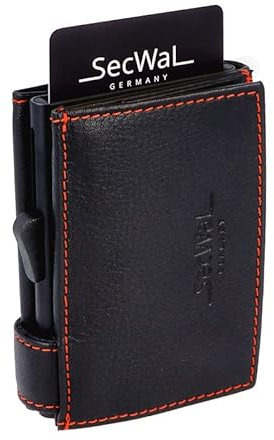 SecWal Kartenetui mit XXL Münzfach Druckknopf inkl. Geschenkbox - Made in Germany - Geldbörse inkl. Ebook für Damen und Herren - RFID Schutz Geldbeutel mit Wiener Schachtel (Schwarz-Rot)