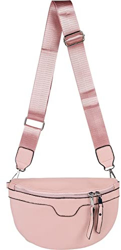 styleBREAKER Damen Umhängetasche in Halbmond Form, abnehmbarer verstellbarer Schultergurt, Einfarbige Handtasche 02012380, Farbe:Altrose