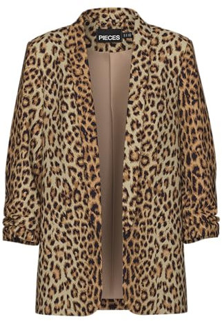 PIECES PCBOSS 3/4 Printed Blazer Noos, Naturel/AOP : léopard, S Femmes