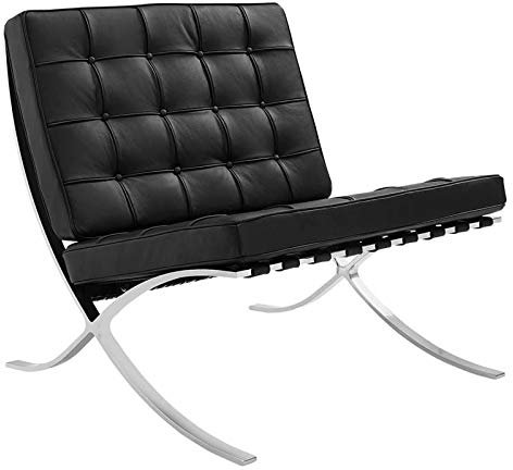 Furnwise Premium Moderner Ledersessel für Wohnzimmer mit Edelstahl poliertem Gestell (Schwarz)