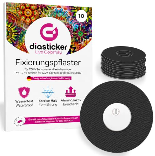 Diasticker | Freestyle Libre 3/3 Plus Fixierpflaster (10 Stück, Schwarz) – Extra starker Halt, wasserfest & hypoallergen, Ringpflaster zur Sensor-Fixierung