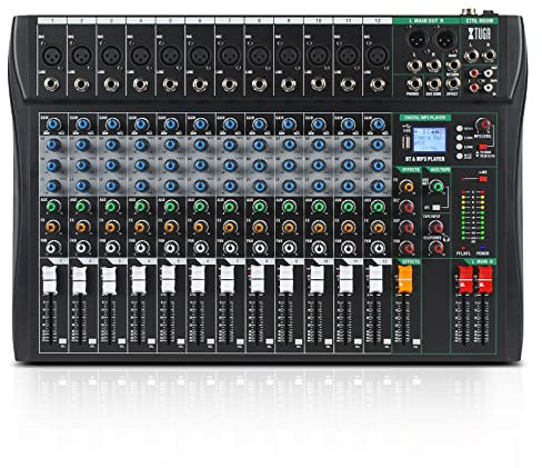 XTUGA Mischpult, Audio-Mischpult, USB, DJ, 12 Tracks, Bluetooth, MP3, Equalizer, 3-Band-Schnittstelle, USB/Audio, Stromversorgung Phantom 48 V (CT120)