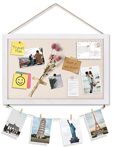 Emfogoo Cork Board with Linen 40x30cm Cork Boards for Walls with Wooden Frame Pin Notice Board Vision Board Bulletin Board for Home Kitchen School Office Decor Pack of 1(Vintage White)