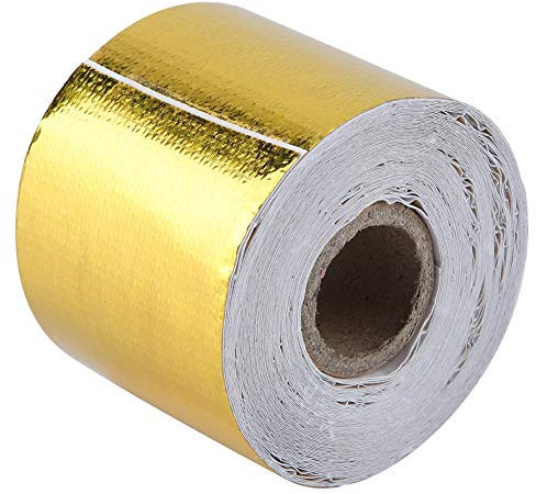 Nastro Termoriflettente Dorato, Nastro Adesivo per Scudo Termico, Nastro in Lamina di Alluminio Dorato, Nastro di Scarico Resistente Al Calore per Tubo di Aspirazione Dell'auto e (Oro 10M*5Cm)