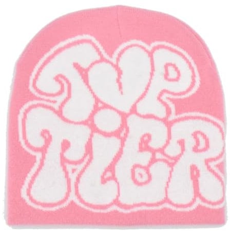CORIRESHA Männer Frauen Brief Grafik Y2k Beanie Strickmützen Warme Winter Outdoor Caps, rosa / weiß, Einheitsgröße