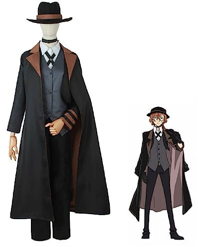 Nakahara Chuuya Cosplay Kostüm, schwarzer langer Mantel, Halloween-Outfit mit Hut,S-Black