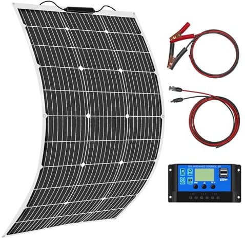 Aysolar Kit Panneau Solaire Souple 100W 18V Monocristallin Panneaux Solaires avec 10A Charge Contrôleur pour 12V Batterie, Camping-Car, Camper, Van, Bateaux, Caravane