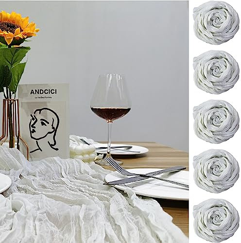 QeeFop 90 x 400 cm Tischläufer Musselin Stoff Weiß Tischdeko Hochzeit Boho Gaze Käsetuch Tischläufer für Hochzeit, Geburtstag, Tischdekoration (5 Stück)