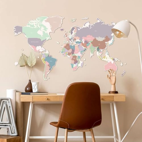 FOLDZILLA 3D Weltkarte 80x142 cm Wanddeko für dein zu Hause Wandkunst aus Pappe zum Bemalen und Pinnen Reisekarte aus Pappe Länder