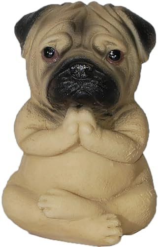 DinNingNing Mops Meditation Hund Statue, Harz Zen Yoga Hund Figur, Haus und Garten Zen Tier Tischdekorationen handbemalt realistische Färbung Sammlerfiguren (Prayer)