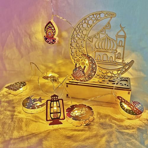 Ramadan Deko Lichterkette 20 LED Metall 3.0m, Ramadan Deko Lichterketten, Eid Mubarak Dekoration, Ramadan Dekoration Lichter, Ramazan Dekor Mond Sterne Lichterkette Bunt Muslim 3D Beleuchtung Licht