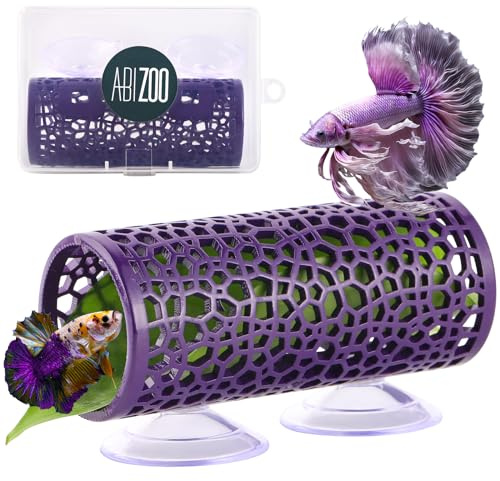 Abizoo betta cave,Purple Betta Fish Tunnel with Holes for Small Fish Shrimp habitat Shelter Hideaway toys betta Hammock Tube house betta fish tank decorations Put plants,moss aquarium ornament