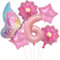 VIKY® Schmetterlinge Deko 6 Geburtstag Mädchen, Folienballon Schmetterling Deko Luftballon 6. Geburtstag Mädchen, Geburtstagsdeko 6 Jahre, Schmetterling Folienballon 6 für Kindergeburtstag Deko