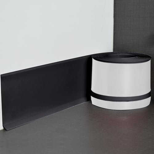 Rodapié suave, rodapié, tira autoadhesiva de PVC, cinta de sellado de juntas, tira flexible de curva, se puede cortar a medida, rodapié impermeable para cocina y baño (negro/18 m)