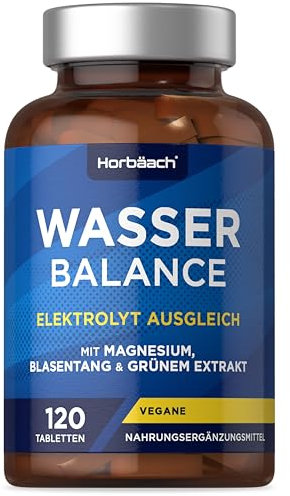 Wasser Balance 4.545mg | 11 in 1 Komplex mit Magnesium, Vitamin C, Calcium, Kalium & More! | 120 Vegane Tabletten | Horbaach