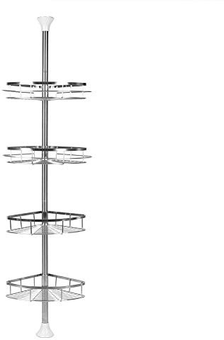 MUL-BOUTIQUE Étagère Salle de Bain Télescopique, Direct Etagere Douche Telescopique, Blanc Etagere Salle de Bain Acier Inoxydable sans Perçage, 4 Crochets