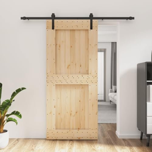 SECOLI Schiebetür Komplettset 90x210 cm Mit Tür Zimmertür Schiebetür Holz Schiebetüren Holztür Holzschiebetür Schwingtür Holz Scheunentor Massivholz Kiefer-90x210 cm-3