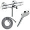 Hansgrohe Pack mitigeur Bain thermostatique Ecostat Comfort + Flexible Metaflex 1,6m + Pommeau Vernis Blend EcoSmart 2 Jets chromé