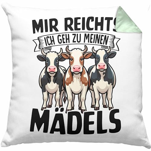 Trendation Mir Reichts Ich GEH Zu Meinen Mädels Kissen mit Füllung 40x40 Geschenk Für Kuh Bauern (Grün)