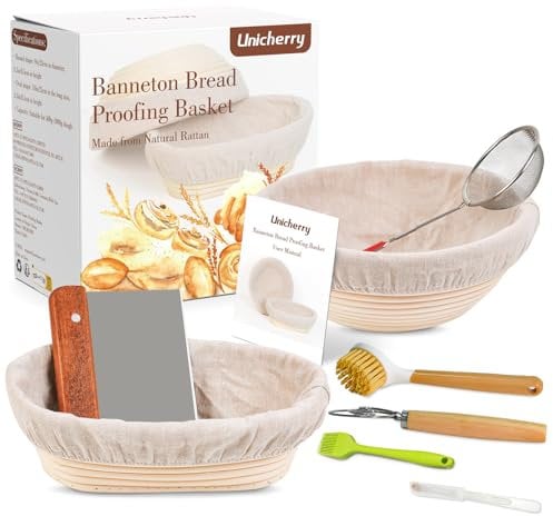 UNICHERRY Bread Proofing Basket Set, 9-inch Round & 10-inch Oval sourdough proving basket with 6 Baking Tools, banneton proofing basket Kit for Professional and Home Baking