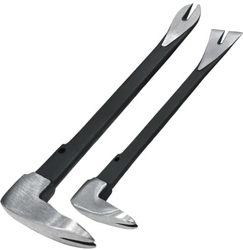 WEDO 2PCS Pry Bar Set,200mm(8) Flat Pry Bar and 300mm(12) Cat Paw Nail Puller,High Carbon Steel Crowbar,V Type Nail Remover,Utility Claw Bar Tool for Home Remolding,Woodworking