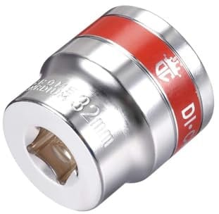 TOP-VIGOR 1/2-Inch Drive by 32mm Shallow Socket with Red Band, Cr-V Drive Socket, 6-Point, Metric for Auto Repairing and Household