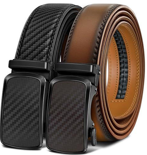 BULLIANT Ledergürtel Herren 2er, Gürtel Herren Ratsche Automatikschließe für Herren Verstellbar 35mm Breit mit Geschenkbox(Hellbraun/Schwarz,130cm/38-44 taille verstellbar)