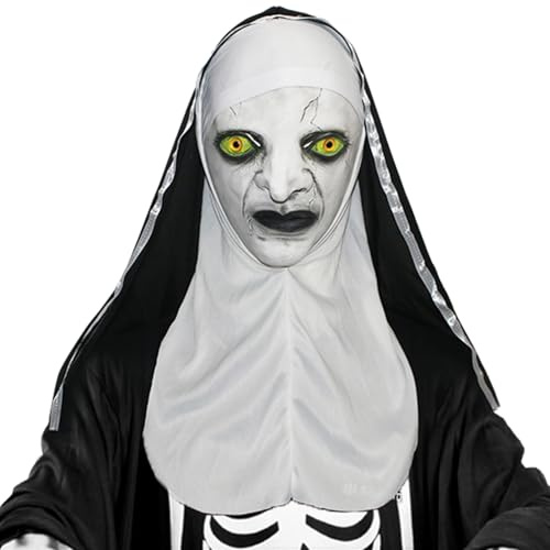 Aicerous® Halloween Horror Nonnen Maske Gruselige Nonne Vollkopfmaske, Naturlatexmaterial, mit Kopftuch, Perfekt für Halloween, Karneval, Maskerade