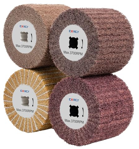 4 Pack Non-Woven Wire Drawing Flap Wheel for Polishing Burnishing Wheels, 120x100mm 80/120/120SP/180 Grit for Stainless Steel, Copper and More for Surface Conditioning Wheel