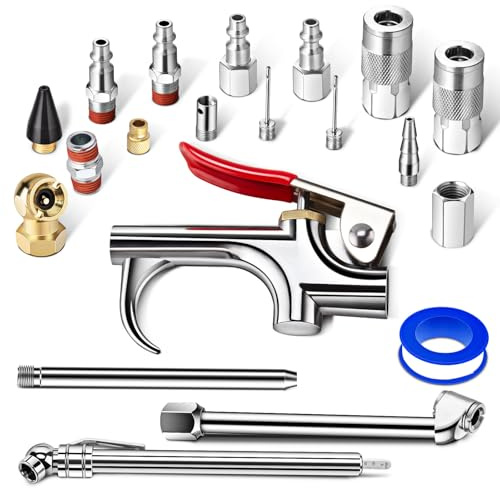 SARDVISA 20 Pcs Air Tool Kit, Air Compressor Kit with 1/4 NPT Quick Connect Coupler & Plug/Tire Air Chucks/Tire Gauge/Air Nozzles/Air Hose Fittings, Pneumatic Tools for Air Compressor Accessories